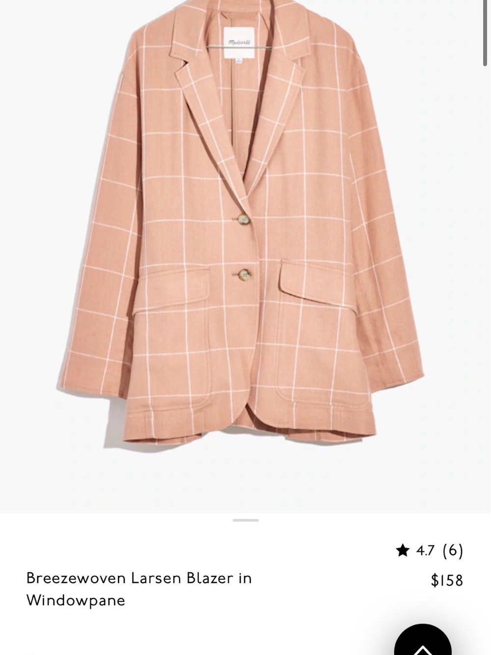 Madewell Peach Windowpane Blazer